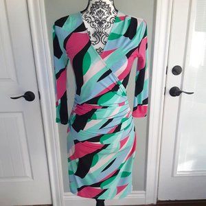 Jennifer Lopez ruched snug fit patterened dress